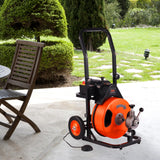 ▶ Máquina de limpieza de drenaje de 50 pies x 3/8 pulgadas, alimentación automática con 4 cortadores e interruptor de pie activado por aire para tubos de 2 a 4 pulgadas, naranja, negro