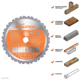 Evolution Power Tools RAGEBLADE Cuchilla TCT Corte Múltiple, Acero Aluminio Madera (incluso con clavos incrustados) Plástico y Más, Para Sierras Circulares, 20 Dientes, 7-1/4 Pulgadas