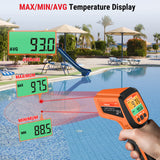 Pistola de temperatura láser dual para cocina, termómetro infrarrojo digital para parrilla de horno de pizza, pistola de termómetro láser con pistola de temperatura de emisividad