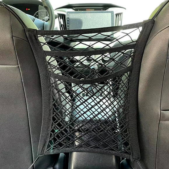 Pincuttee Organizador de malla de 3 capas para coche, 1 paquete, organizador de bolsa de red para respaldo de asiento, barrera de asiento trasero para perro o mascota de niños, para coche/SUV/camión (negro)