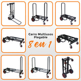 Carro de Mano 8 en 1 Ajustable Profesional, Capacidad de 150kg, Carro de Plataforma Plegable y Ligero, Ideal para Equipaje, Mudanzas, Almacenes y Envíos, Se Extiende de 70 cm a 112.4 cm