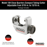 Cortador de tubos de cuarto cerrado, cortador de tubos de 3/16" a 15/16" RIDGID 32985 Modelo 104