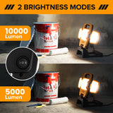 ▶ LUTEC 91.6 W 10000 lúmenes, luz LED de trabajo, luces plegables con 3 cabezales ajustables, luces portátiles de construcción con cable, iluminación en el lugar de trabajo