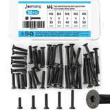 Joamang M6 x 30 mm, 35 mm, 40 mm, 45 mm, 50 mm, tornillos hexagonales de cabeza plana, tornillos avellanados, acero de aleación de grado 10.9, acabado de óxido negro, accionamiento Allen métrico,