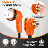 ▶ Cable de extensión para RV de 50 amperios de 100 pies, resistente 6/3+8/1 SJTW AWG RV Cable de alimentación con mango de agarre de bloqueo giratorio, NEMA 14-50P a SS2-50R con indicador LED