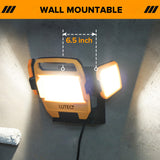 ▶ LUTEC 91.6 W 10000 lúmenes, luz LED de trabajo, luces plegables con 3 cabezales ajustables, luces portátiles de construcción con cable, iluminación en el lugar de trabajo