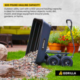 Gorilla Carts GOR4PS Poly Garden Dump Cart with Steel Frame and 10-in. Pneumatic Tires, 600-Pound Capacity, Black