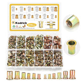 🔩 Kadrick - Juego de tuercas de remache, 810 piezas SAE y métricas kit surtido de tuercas de remache galvanizadas de acero al carbono con cabeza plana, tamaños 6-32 8-32 10-24 1/4"-20 5/16"-18 3/8"-16