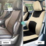 ▶ Juego de fundas de asiento COMBO con funda para volante y almohadilla para cinturón de seguridad (compatible con airbag y asiento dividido en beige/negro)
