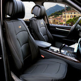▶ Juego de Cojines de Asiento de Piel sintética, Fundas de Asiento de Coche para Asiento de Respaldo bajo, Ajuste Universal, Compatible con airbag para SUV, sedán, Color Negro sólido