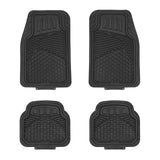 ▶ Tapetes Alfombrillas de PVC de goma sintética, resistentes, universales, de lujo, molduras para todos los climas, se adapta al 95 % de coches, SUV, sedanes y camiones, 4 piezas, negro liso