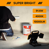 ▶ LUTEC 91.6 W 10000 lúmenes, luz LED de trabajo, luces plegables con 3 cabezales ajustables, luces portátiles de construcción con cable, iluminación en el lugar de trabajo