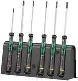 Wera Kraftform Micro electrónica Juego de destornilladores y estante, 6 piezas, Ranurardo/Phillips, Slotted: 2.5x80mm, 3x80mm, 3.5x80mm, 4x80mm. Phillips: 0x60mm, 1x80mm
