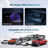 ▶ Subwoofer de coche de 800 W de actualización delgado para debajo del asiento de 10 pulgadas, subwoofer de audio para coche/camión, amplificador integrado, con luz LED azul (subwoofer + kit de cable de