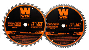 WEN BL1232-2 juego de hojas de sierra profesional de carpintería profesional con punta de carburo de 32 dientes y 80 dientes de 12 pulgadas, 2 unidades