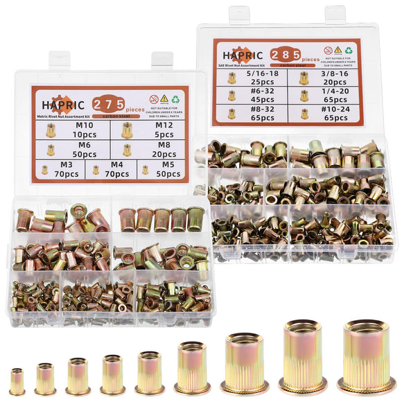🔩 Kit de surtido de tuercas de remache métricas y SAE, M3-M12#6-32#8-32#10-24 1/4