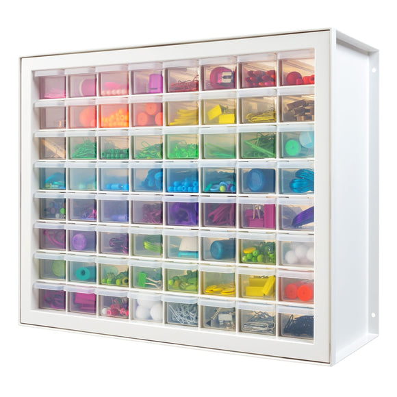 ▶ Organizador de Tornillos, Gabinete de 64 Cajones, Almacenamiento de Cajones de Plástico para Manualidades, Piezas Pequeñas, Tuercas y Herramientas, Pasatiempos de Arte de Scrapbook - Blanco