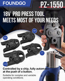 ▶ Prensado de tubos hidráulico de 18 V con 1/2", 3/4", 1" y 1-1/4" Pro Press Jaws para tubos de acero inoxidable/cobre/PEX, kit de herramientas de prensa de tubería con 2 baterías,