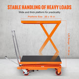 Carrito de Mesa de elevación hidráulica, Capacidad de 350 Libras, 50 Pulgadas, con 4 Ruedas y Almohadilla Antideslizante, para manejo y Transporte de Materiales, Color Naranja