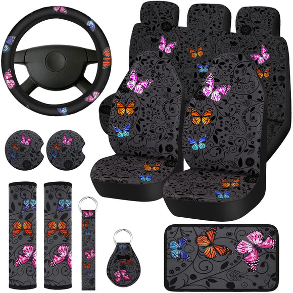 ▶ Fundas de Asiento de Coche Fundas para Asientos Traseros Funda para Volante Correa para Muñeca Posavasos Almohadilla de Reposabrazos Hombros (Estilo Mariposa Clásico)