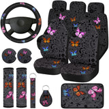 ▶ Fundas de Asiento de Coche Fundas para Asientos Traseros Funda para Volante Correa para Muñeca Posavasos Almohadilla de Reposabrazos Hombros (Estilo Mariposa Clásico)