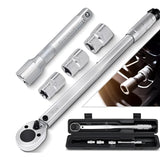 CYPODEW Llave Dinamométrica 1/2", Juego de Llaves de Vaso de Impacto Doble Dirección con 1/2 Barra de Extensión, 28-210Nm Llave de Torque Ajustable,3 Tomas (17mm, 19mm, 21mm) para Coche, Moto,CR-V