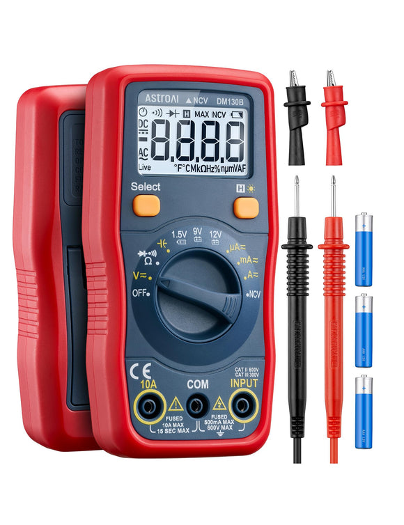 Multímetro Digital Profesional Rango Automático Medidor de Corriente Voltaje AC/DC 1.5V 9V 12V Función de Voltaje Sin Contacto(NCV)