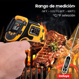 Termometro Infrarojo Pistola de Temperatura Láser -58F~1112F 50C~600C) Termómetro digital IR Emisividad Ajustable - para Cocinar/Barbacoa/Comida/Horno/Pizza Termómetro para Carne Incluido