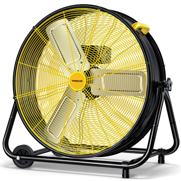 Ventilador de tambor industrial de 24 pulgadas, ventilador de piso de alta velocidad de 320W, circulador de aire metálico de alta resistencia de 3 velocidades, inclinación de 360° con mango