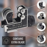 ▶ Cortador de tubos [1/8 pulgadas - 1 1/8 pulgadas] Herramienta de corte de tubos para tubos de cobre, tubos de acero inoxidable, metal, plástico, latón, cortador de tubos de cobre, juego compacto y