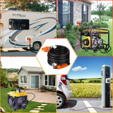 ▶ Cable de extensión para RV de 50 amperios de 100 pies, resistente 6/3+8/1 SJTW AWG RV Cable de alimentación con mango de agarre de bloqueo giratorio, NEMA 14-50P a SS2-50R con indicador LED