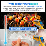 Termómetro infrarrojo 1025D (no para humanos) pistola de temperatura láser dual -30 °F ~ 130 °F (-50 ℃~ 550 °C) con emisividad ajustable, probador de voltaje sin contacto (NCV), tamaño estándar, amarillo y gris