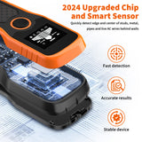 ▶ Buscador de tuberías y cables subterráneos Escáner de pared 5 en 1 - Detector para madera, metal, viguetas, tuberías y cables de CA, versión actualizada de chip inteligente, visualización LCD de alta definición y alarma audible