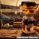 Routers de velocidad variable inalámbrico de palma para batería DEWALT de 20 V máximo, recortadora de madera, motor sin escobillas, 6 velocidades ajustable de 1/4 pulgadas, adecuado para reparación del hogar,