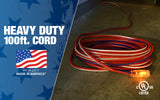 ▶ Extencion electrica grado de contratista de 100 pies; cable de extensión de 12/3 con extremo iluminado; cable de extensión rojo, blanco y azul, fabricado en Estados Unidos, para uso en interiores y exteriores, resistente al agua