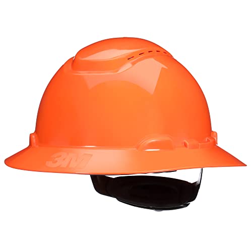 ▶ Casco de seguridad 3M SecureFit H-806SFV-UV, naranja, estilo de ala completa ventilada con sensor Uvicator, suspensión de trinquete de difusión de presión de 4 puntos, ANSI Z87.1