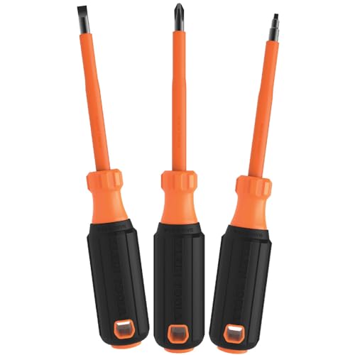 Klein Tools  - Juego de destornilladores aislados con Phillips de 1000 V, puntas ranuradas y cuadradas, asas de agarre de cojín, 3 piezas