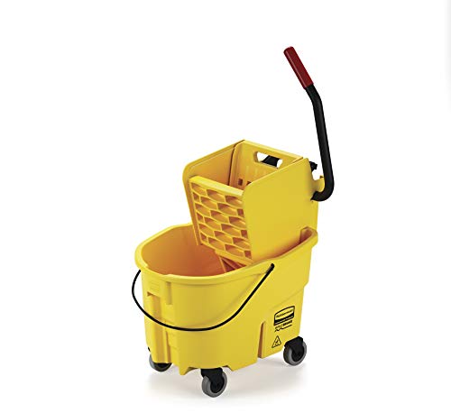 ▶ Rubbermaid  Commercial WaveBrake - Sistema de Trapeador Combo de Cubeta y Escurridor de Presión Lateral, 26 Cuartos, color Amarillo
