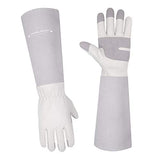 ▶ HANDLANDY Guantes de jardinería para mujeres y hombres, guantes de cuero de manga larga para podar rosas, guantes de trabajo a prueba de espinas para jardín, guantes de manejo de animales (grandes, gris)