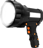 🔦 Linterna recargable Foco LED recargable, 6 modos de luz IPX4, resistente a la lluvia, lámpara de emergencia de 100 K + horas de vida útil, linterna superbrillante de 6000 lm con cargador AC/USB a DC Mini trípode