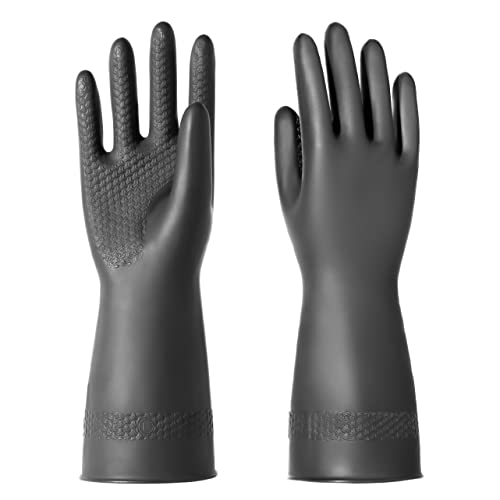 ▶ Guantes resistentes a los productos químicos de látex resistentes, guantes de goma resistentes a los químicos, 12.6 pulgadas, color negro, 1 par de tallas grandes