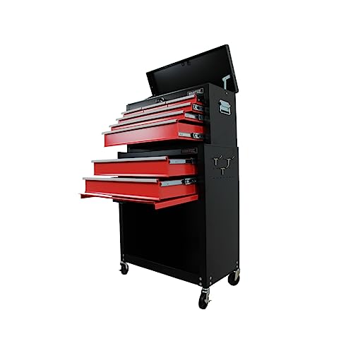 ▶ Combo Caja de Herramientas y Estante Móvil 9 Cajones fabricando en Metal Color Rojo