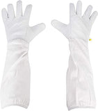 ▶ Guante de apicultor de piel de cabra de primera calidad con manga larga de algodón puro con puño elástico, color blanco, accesorio de apicultura (tamaño L, XL, XXL)
