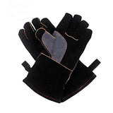 ▶ Guantes de soldador resistente al calor perfecto for soldador/cocción/hornear/chimenea/manejo de animales/BBQ - Black-Gray 14 pulgadas