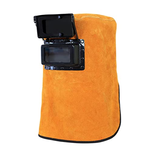 ▶ Capucha Soldador Protector de La Soldador de Cuero para Soldador de Cuero Tapa de Molienda con Cuello Drapeado de Hombro Filtro de Oscurecimiento de Drapeado Naranja