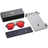 SojoS Gafas De Sol Polarizados Hombres Mujeres Unisex Aviador Clásico Doble Puente SJ1051 Marco Negro/Lente Espejo Rojo Polarizado
