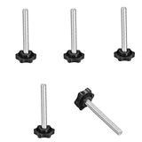 🔩 Juego de 5 tornillos de apriete a mano de 32 x M6 x 50 con forma de estrella, cabeza de estrella, cabeza de tornillo de sujeción, cabeza en forma de estrella para máquinas herramientas, cabeza hexagonal de plástico negro