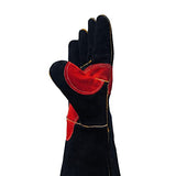 ▶ Guantes de soldador de forja de cuero, resistentes al calor y al fuego, guantes para Tig, Mig, barbacoa, horno, parrilla, chimenea, hornear, horno, estufa, soporte de ollas, soldador, guante de manejo de animales. Negro - 16 pulgadas