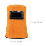 ▶ Capucha Soldador Protector de La Soldador de Cuero para Soldador de Cuero Tapa de Molienda con Cuello Drapeado de Hombro Filtro de Oscurecimiento de Drapeado Naranja