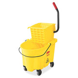 ▶ Rubbermaid  Commercial WaveBrake - Sistema de Trapeador Combo de Cubeta y Escurridor de Presión Lateral, 26 Cuartos, color Amarillo